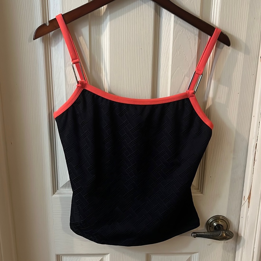 Women’s Black Tankini Top with Coral Trim